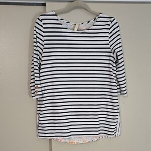 Matilda Jane With Joanna Gaines Striped Black, White & Floral Women's Top SIZE M
